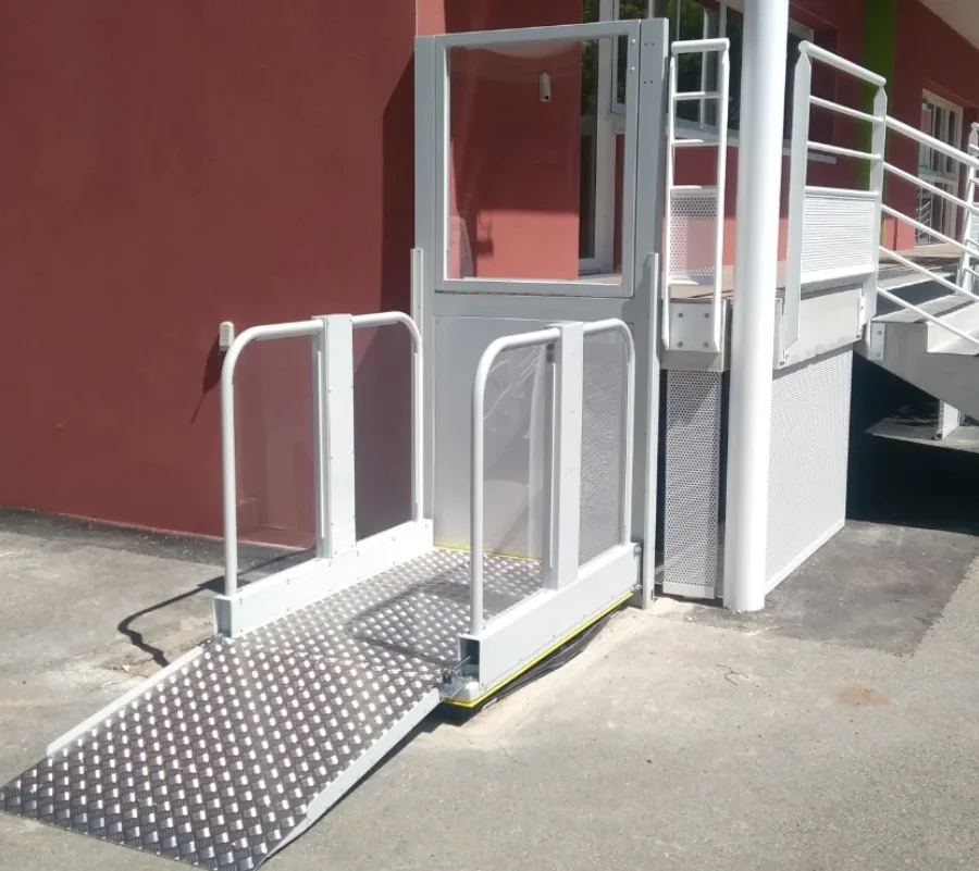 Liftboy 5 vertical platform lift installed outdoors with its access ramp open