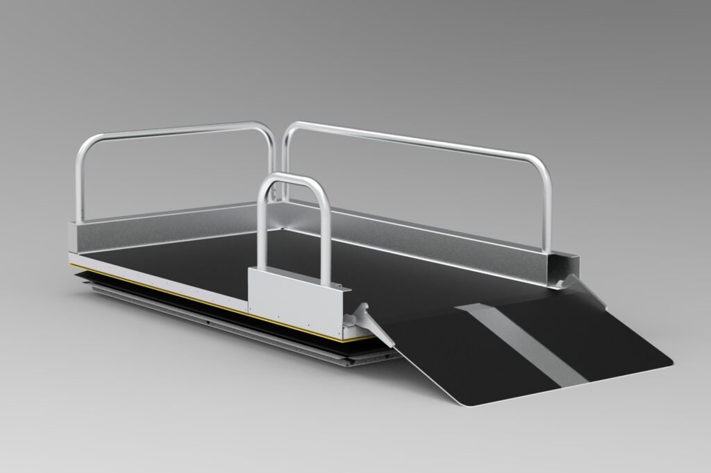 Liftboy 1 2 3 platform lift beside a low indoor stage